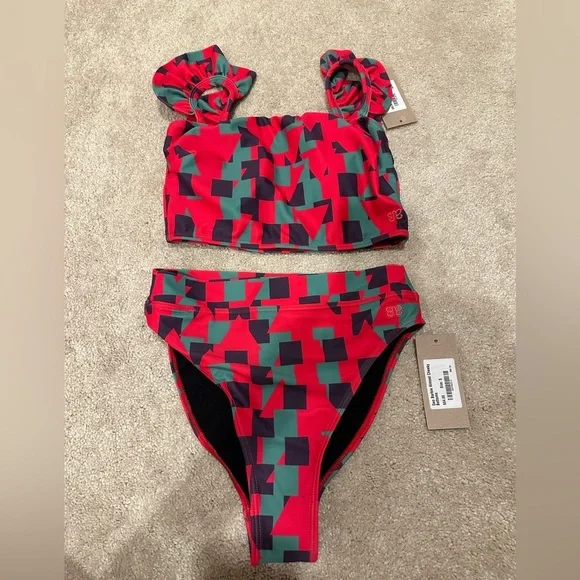 Albion Geometric Red and Green Bikini Top BRAND NEW! - Picture 5 of 6